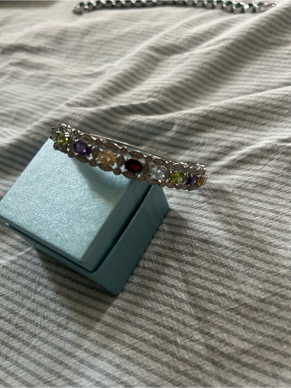 Multi-Gemstone Silver Tone Bracelet - Colorful Accent